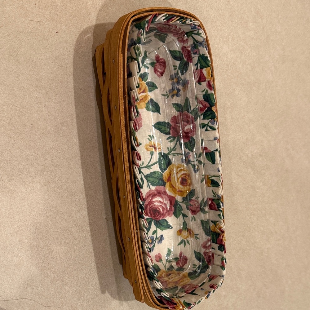 LONGABERGER Handwoven Basket with plastic and fabric liners.